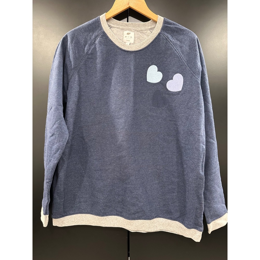 Monica + Andy M+A Lounge Organic Cotton Heart Sweatshirt Navy Blue Medium NEW